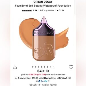 URBAN DECAY Face Bond Self-Setting Waterproof Foundation - 18 Medium Neutral